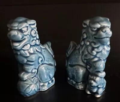 2 VTG Asian Turquoise Color Small Foo Dog Bank Statues RARE Estate Read • $12.50