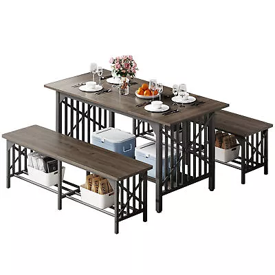 Kitchen Table With 2 Benches For 4-6 Wood Dining Room Dinette Set For Breakfast • $213.99
