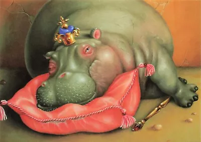 Royal Hippo On Pillow Suzan Visser Fantasy Art Vintage Postcard Unposted • $3.96