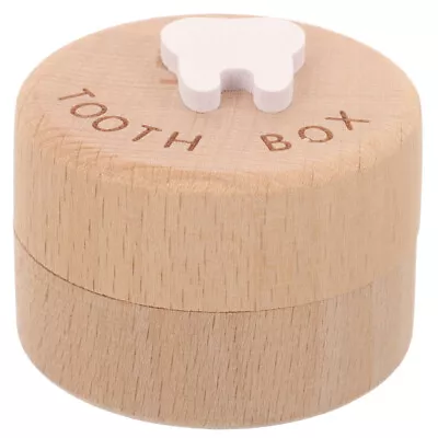  Wood Tooth Box Baby Tooth Storage Container Round Wood Changing Teeth Box With • £8.58