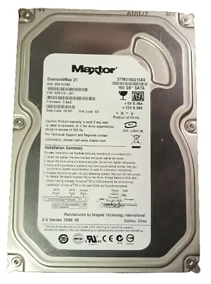 Maxtor DiamondMax21 STM3160215AS 160GB 3.5  SATA Hard Disk Drive • £10