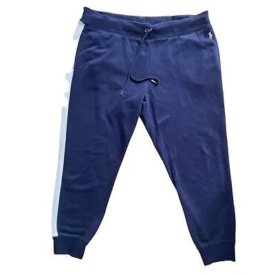 Polo Ralph Lauren Jogging Bottoms Sweatpants Navy Blue White Stripe XL • £19