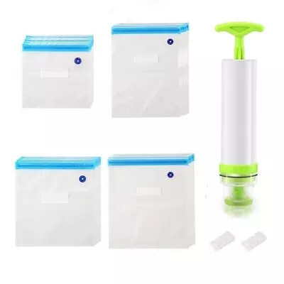 10 Pcs Vacuum Bags Reusable Sealer Bag With Hand Pump Sealing Clips Food Storage • $27.31