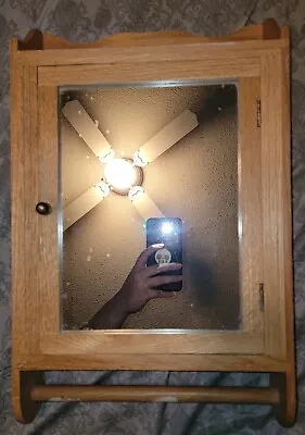 Antique Oak Wall Hung Medicine Shaving Cabinet W Mirror And Towel Bar  • $250