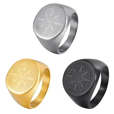 Men' Stainless Steel Carve Nautical North Star Marine Compass Sailor Signet Ring • $12.33