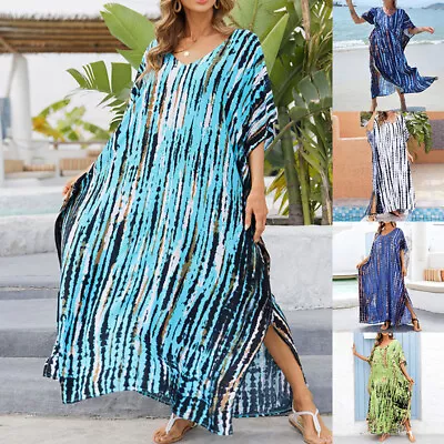 $27.71 • Buy Women Holiday Beach Bikini Cover Up Kaftan Lady Boho Slit Long Maxi Dress Plus/