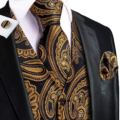 NEW Men's Paisley Design Dress Vest And Neck Tie Hankie Set For Suit Or Tuxedo • $21.97