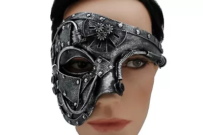 Black Robot Face Mask Halloween Steampunk Burning Man Rave Machine Parts Party • $19.41