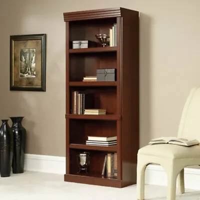 Cherry Finish 5 Shelf Bookcase Wooden Bookshelf Adjustable Shelves Storage Home • $227.90