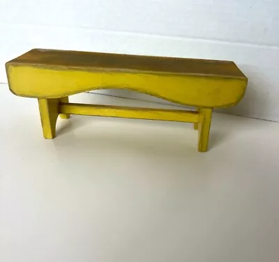 Miniature Table Or Bench. Wooden Hand Painted Vintage  Distressed Yellow Beige • $7.99