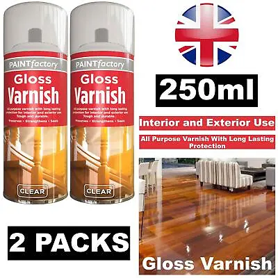 2X Clear Gloss Varnish Spray All Purpose Exterior Interior Aerosol Can 250ml • £6.99