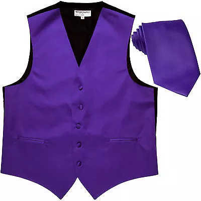 New Polyester Formal Men's Tuxedo Vest Waistcoat & Tie Solid Purple Prom • $22.95