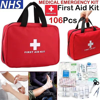 106 Piece First Aid Kit Bag Medical Emergency Kit 100Pc Latex Finger Cots Gloves • £3.64