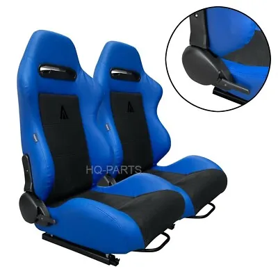 Pair Tanaka Blue Pvc Leather & Black Suede Racing Seats Fits Ford All Mustang • $286.43