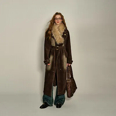 Winter Vintage Womens Real Fur Collar Cotton Mid Length Warm Windbreaker Jackets • $254.86