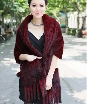 $283.99 • Buy Winter Fashion 100% Real Knit Mink Fur Scarf Cape Shawl Wrap Stole Women Coat Sz