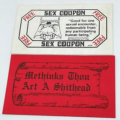 1970s Vintage Free Sex Coupon And Me Thinks Thou Art A Lot Of 2 Calling Cards • $5.03