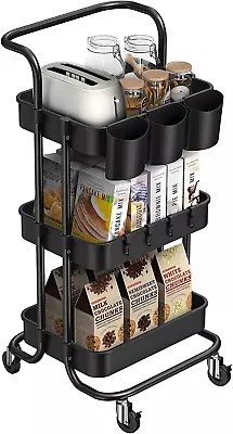 3-Tier Rolling Utility Cart Storage Shelves Multifunction Storage Trolley Servic • $56.99