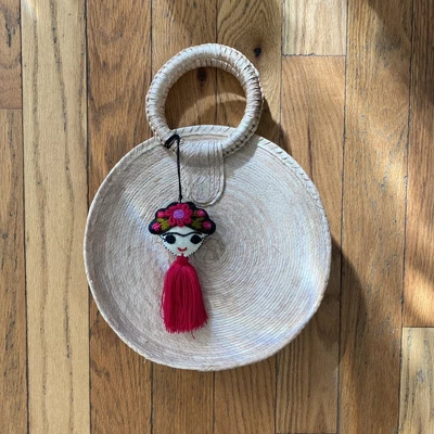$15 • Buy Round Woven Raffia Rattan Wicker Bali Bag Purse Beach Frida Kahlo Tassel Charm