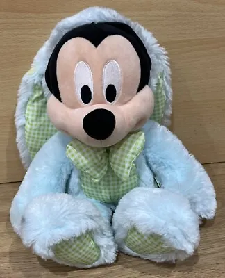 Disney Mickey Mouse Easter Bunny Plush Teddy Pastle Blue Green Check Used • £4.88