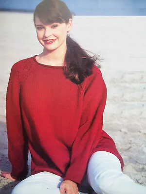 Ladies Cable Raglan Sweater Tunic Jumper KNITTING PATTERN DK 34 - 40  Plain Long • £2.15