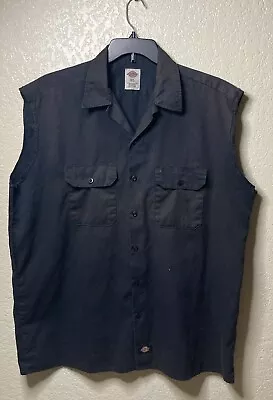 Dickies Sleeveless Muscle Shirt Mens XL Black Button Up Grunge Rock Work Wear • $24.99