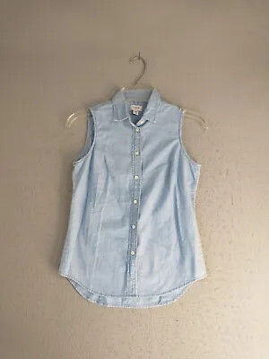 J Crew Womens Top XXS Blue Sleeveless Collared Solid Cotton Casual Button Up • $11.01