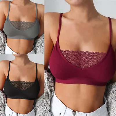 Women Lace Bustier Crop Top Ladies Casual Sleeveless Cami Vest Tank Bralette Bra • £4.39