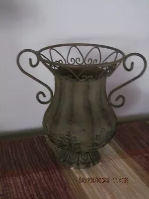 Rustic Patina  Shabby Chic  Metal  Vase 11  Tall X 11   Wide Great Piece • $74.99