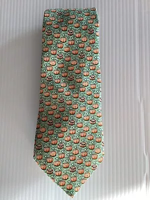 Vineyard Vines NECK TIE Pumpkin Patch GREEN Jack-o’-lantern 48” Silk BOYS $49.50 • $17.99