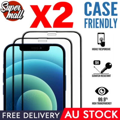 $6.49 • Buy 2X IPhone 12 12 Pro Tempered Glass Full Screen Protector Case Friendly For