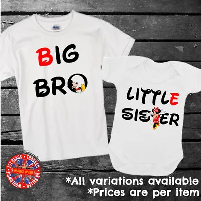 Big & Little Brother & Sister Mickey & Minnie Kids T-shirt Bodysuit Gift Set • £9.99