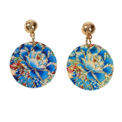 $2.99 • Buy Ethnic Jewellery Blue Flower Round Drop Earrings Bohemian Women Accessories Gift