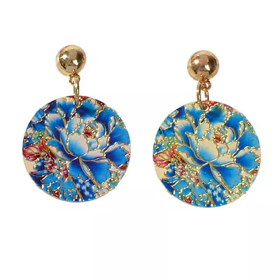 Ethnic Jewellery Blue Flower Round Drop Earrings Bohemian Women Accessories Gift • $1.99