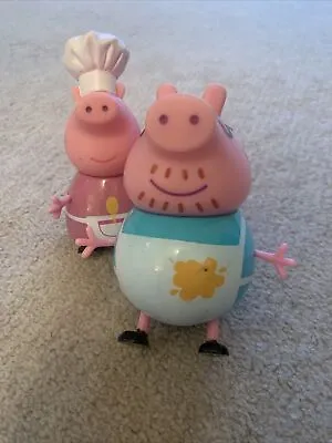 Peppa Pig Toy Figures Rare Daddy Pig And Mammy Pig Cooking Chef Limited Edition • £4.99