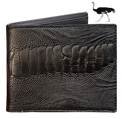 Mens Black Ostrich Wallet Real Leather Bifold Card Holder Money Case Anti Theft  • $65