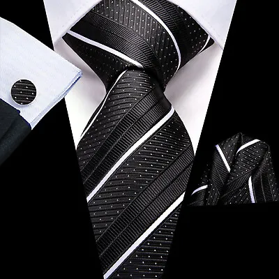 USA Mens ALL Silk Tie Striped Solid Paisley Necktie Hanky Cufflink Set Wedding • $11.99