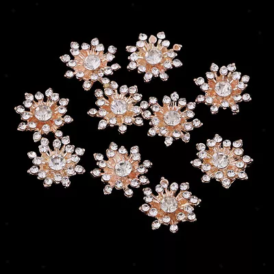 10 Crystal Flower Embellishments Gold Rhinestone Buttons Flatback Decoration • £5.28