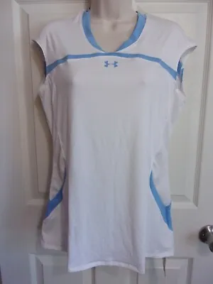 NWT~$39~L Under Armour Heatgear Cap Sleeve Volleyball Jersey~White/Blue • $10.95