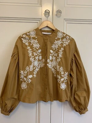 $40 • Buy ZARA TRAFALUC Size S Embroidered Shirt Balloon Sleeves
