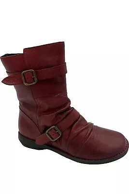 Miz Mooz Leather Buckled Mid Boots Pasha Bordeaux • $79.99