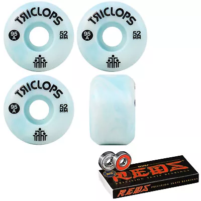 Triclops Skateboard Wheels Blue Marbles 52mm 95A With Bones Reds Bearings • $22.95