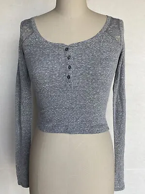 Hollister Women’s Long Sleeve Cropped Henley Lace Back Grey Xs  • £8.69