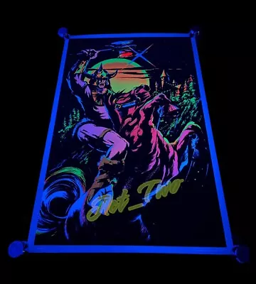 Vintage 80’s KNIGHT W Horse Focked Velvet Blacklight 23”x35 Poster 1984 USA • $79.95