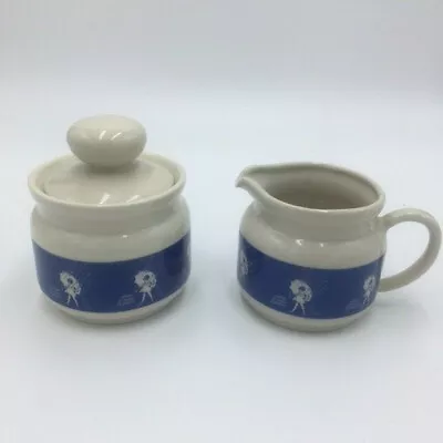 Morton Salt Vintage Cream And Sugar Set Collectible Umbrella Girl White Blue  • $18.19