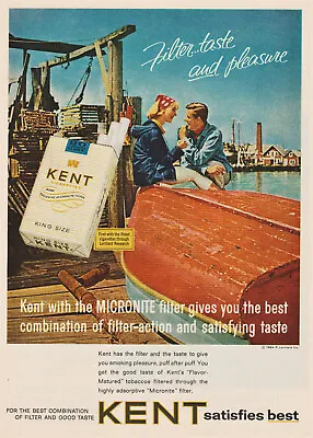 1964 Kent Cigarettes - Couple Smoke Wood Boat Dock Lobster Crab Traps - Print Ad • $8.22