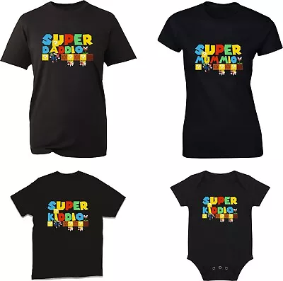 Super Daddio Kiddio Mummio Family Matching T-Shirt Ladies Super Mario Romper Kid • £11.99