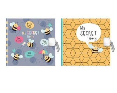 $22.99 • Buy My Secret Diary Busy Bee Design Secret Journal Lock & Keys Grey Yellow Honeycomb