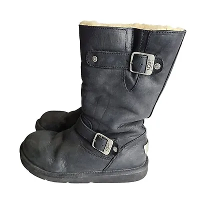 $89.10 • Buy UGG Australia 5678 Leather Moto Harness Boots Kensington Sheepskin Black Size 6