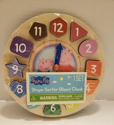 £11.55 • Buy PEPPA PIG SHAPE SORTER Wooden Clock Puzzle With Stand 12 Pieces Brand New 